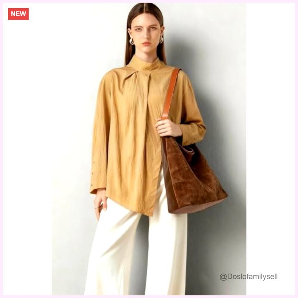 Faux Suede Tote Bag Lightweight Foldable Travel Work Hobo Shoulder Purse - Picture 2 of 7